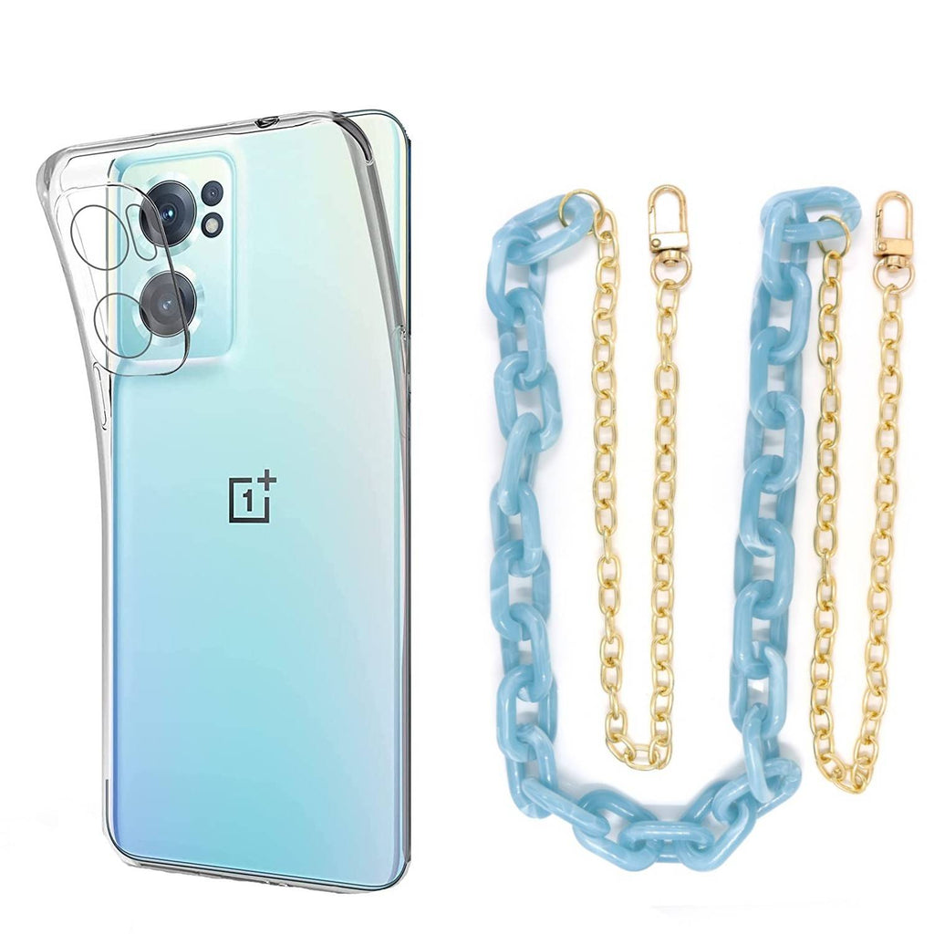 Capa cristal com cordão corrente azul para Oneplus Nord CE 2 5G