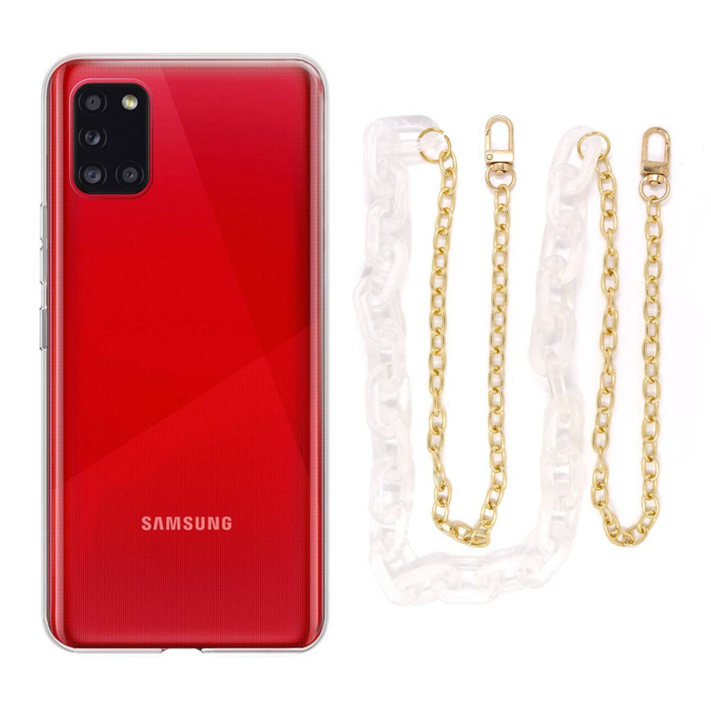 Capa cristal com cordão corrente branco para Samsung Galaxy A31