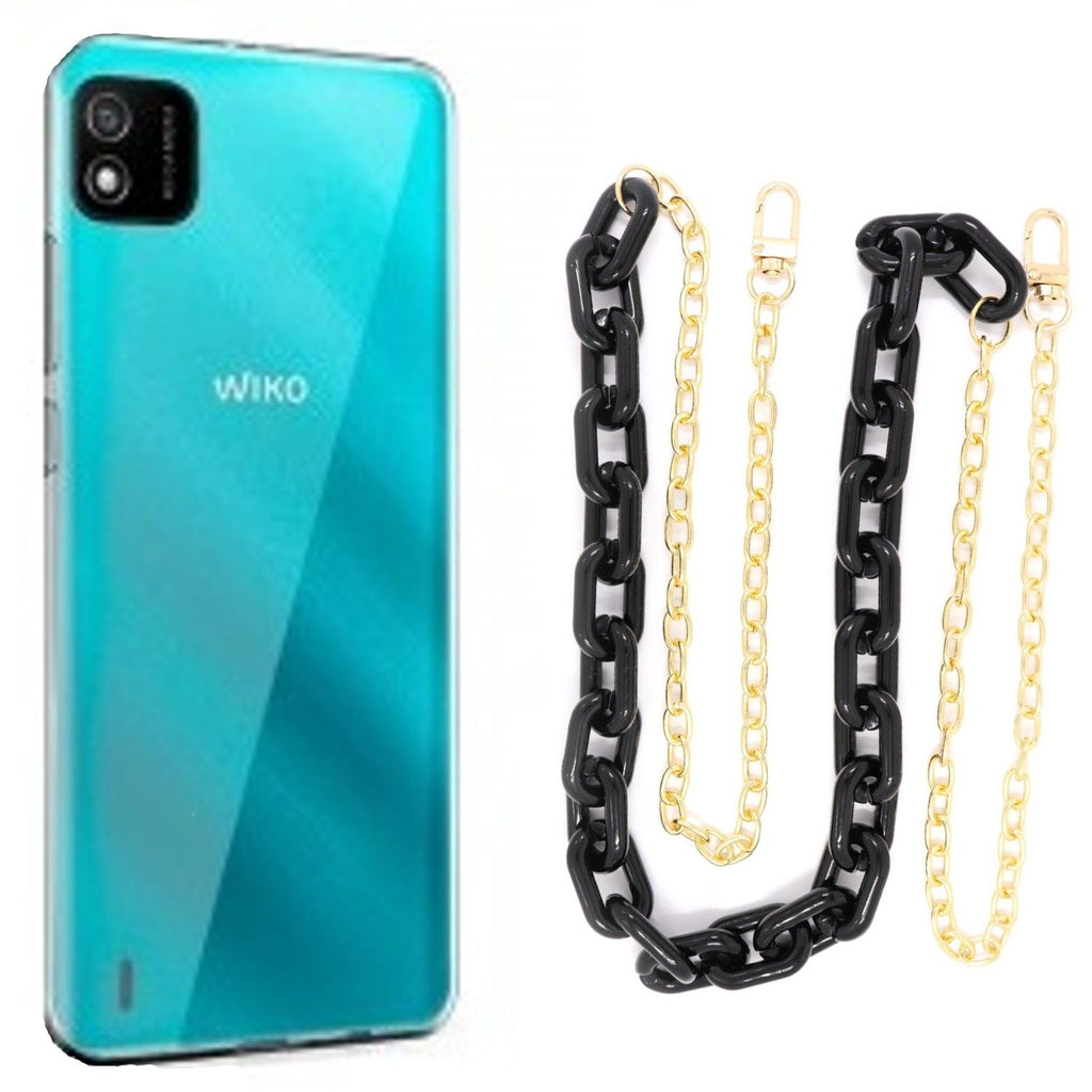 Capa cristal com cordão corrente preto para Wiko Y52