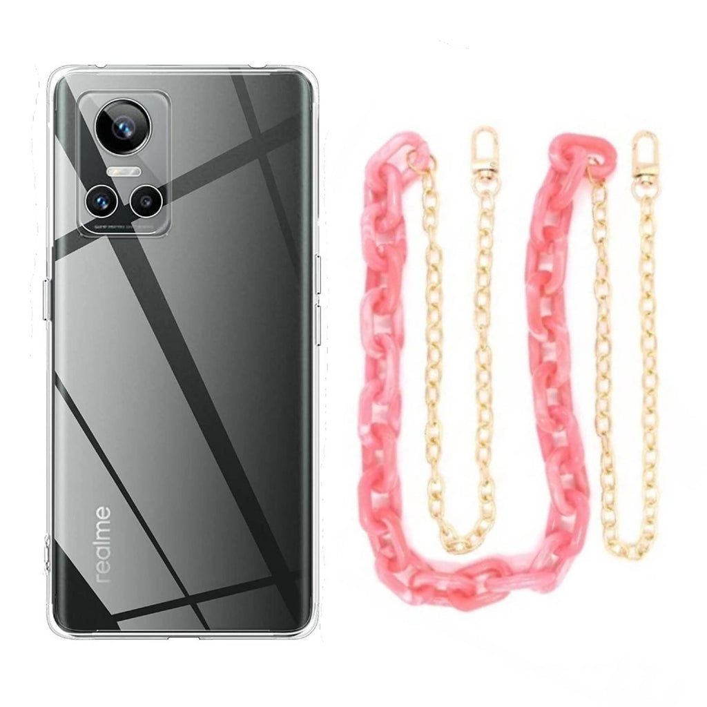 Capa cristal com cordão corrente rosa para Realme GT Neo 3