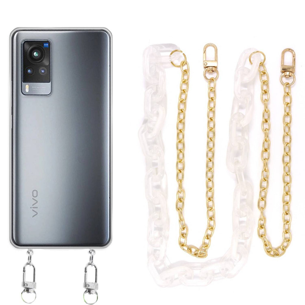 Capa cristal com cordão corrente branco para Vivo X60 pro