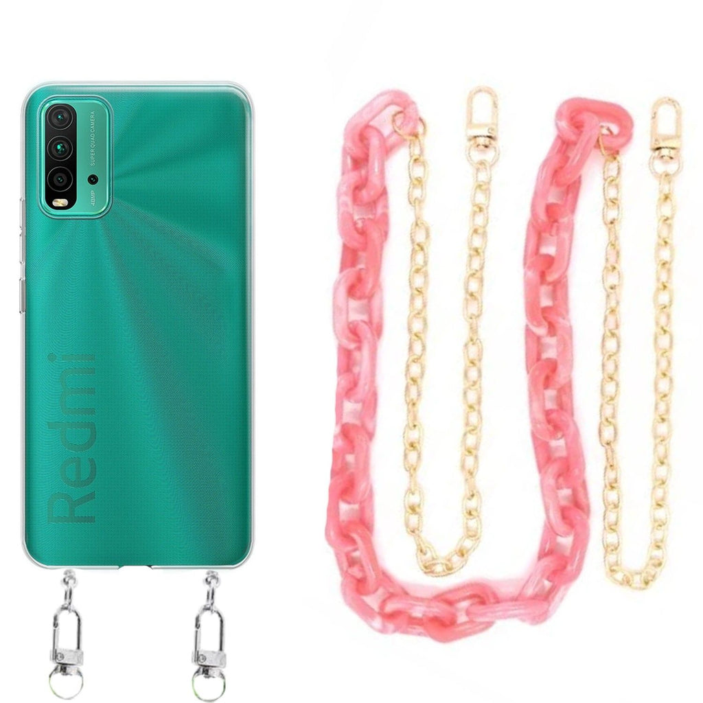 Capa cristal com cordão corrente rosa para Xiaomi Redmi 9T