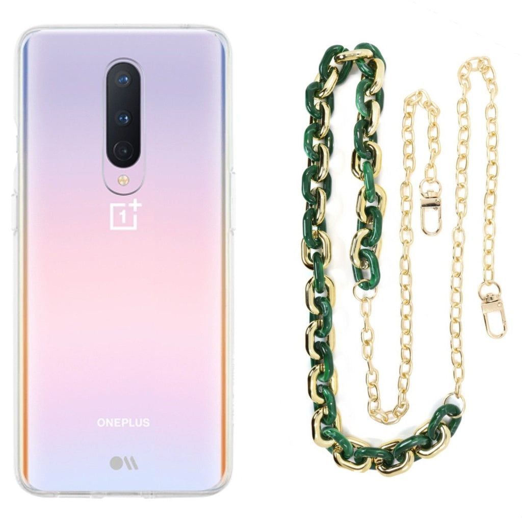 Capa cristal com cordão corrente verde para Oneplus 8