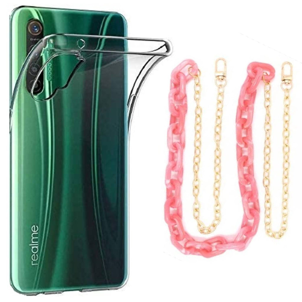 Capa cristal com cordão corrente rosa para Realme XT