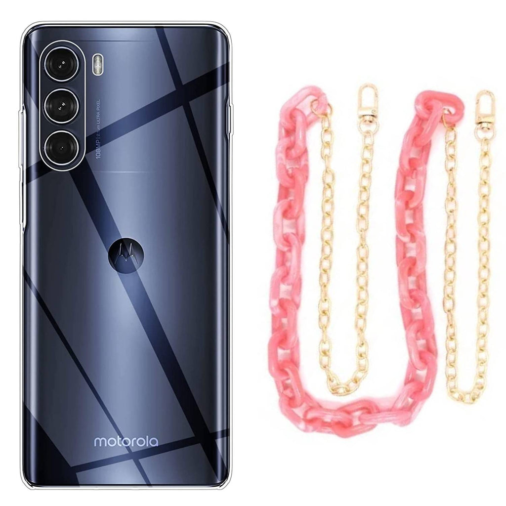 Capa cristal com cordão corrente rosa para Motorola Moto G200