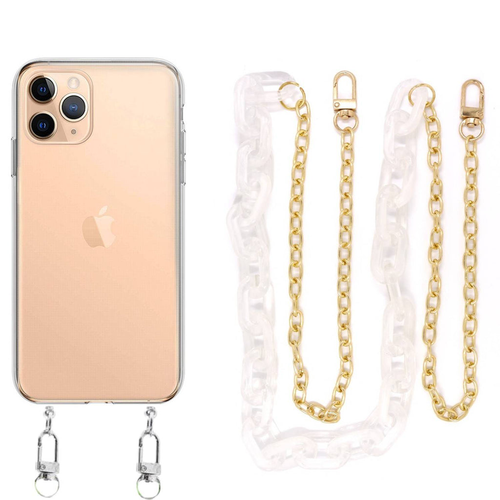 Capa cristal com cordão corrente branco para iPhone 11 Pro